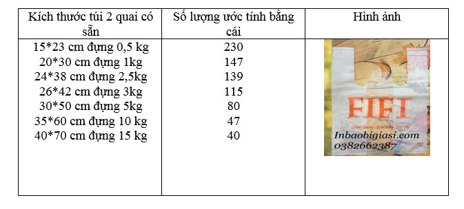 kích thước in túi ni lông 2 quai