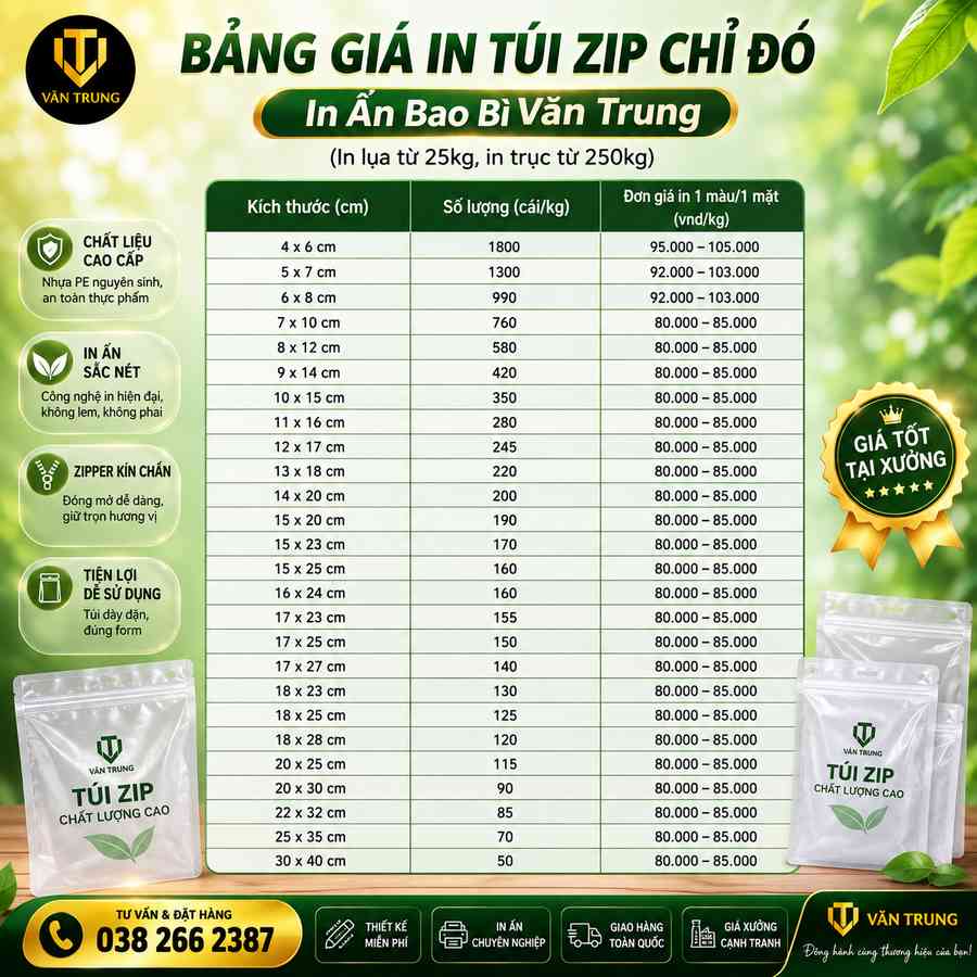 Gía in túi zip chỉ đỏ