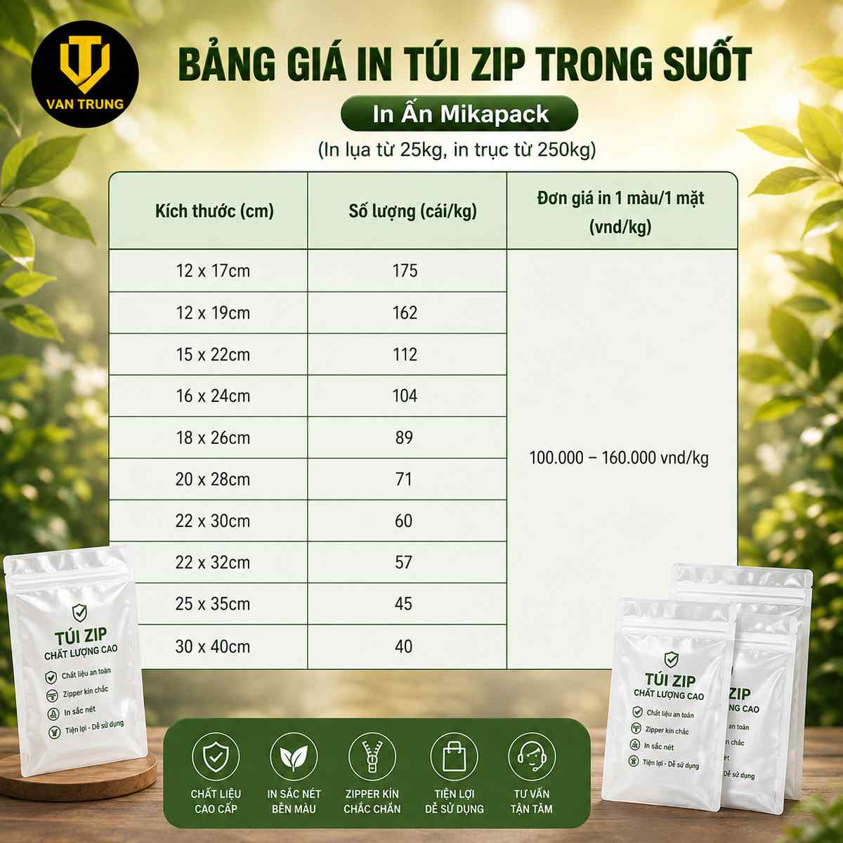 Giá in túi zip trong suốt
