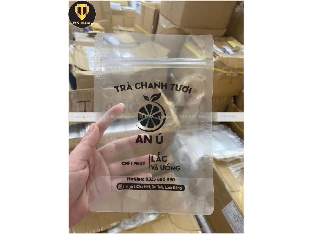 In tui zipper trong suốt đựng trà chanh