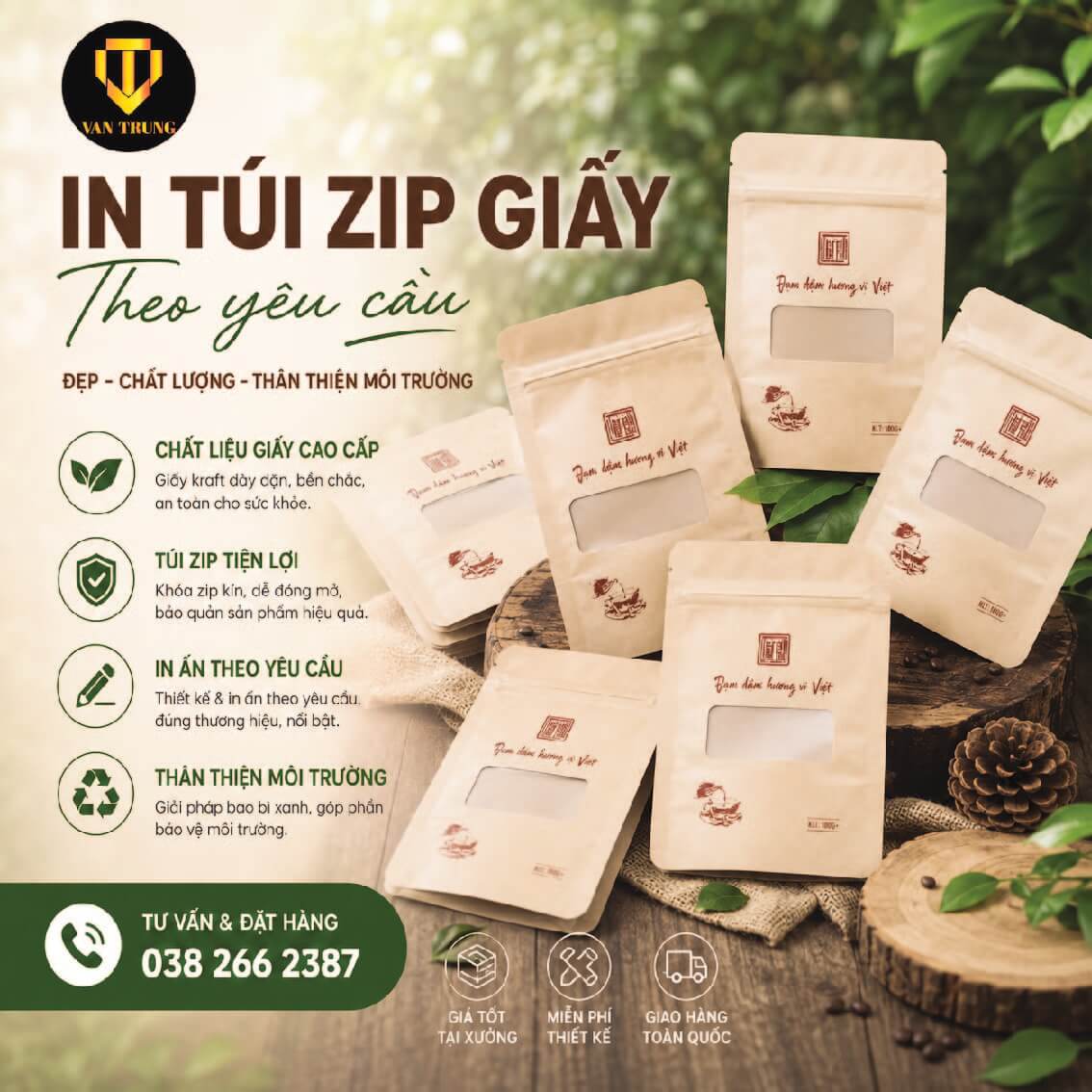 In túi zip giấy kraft