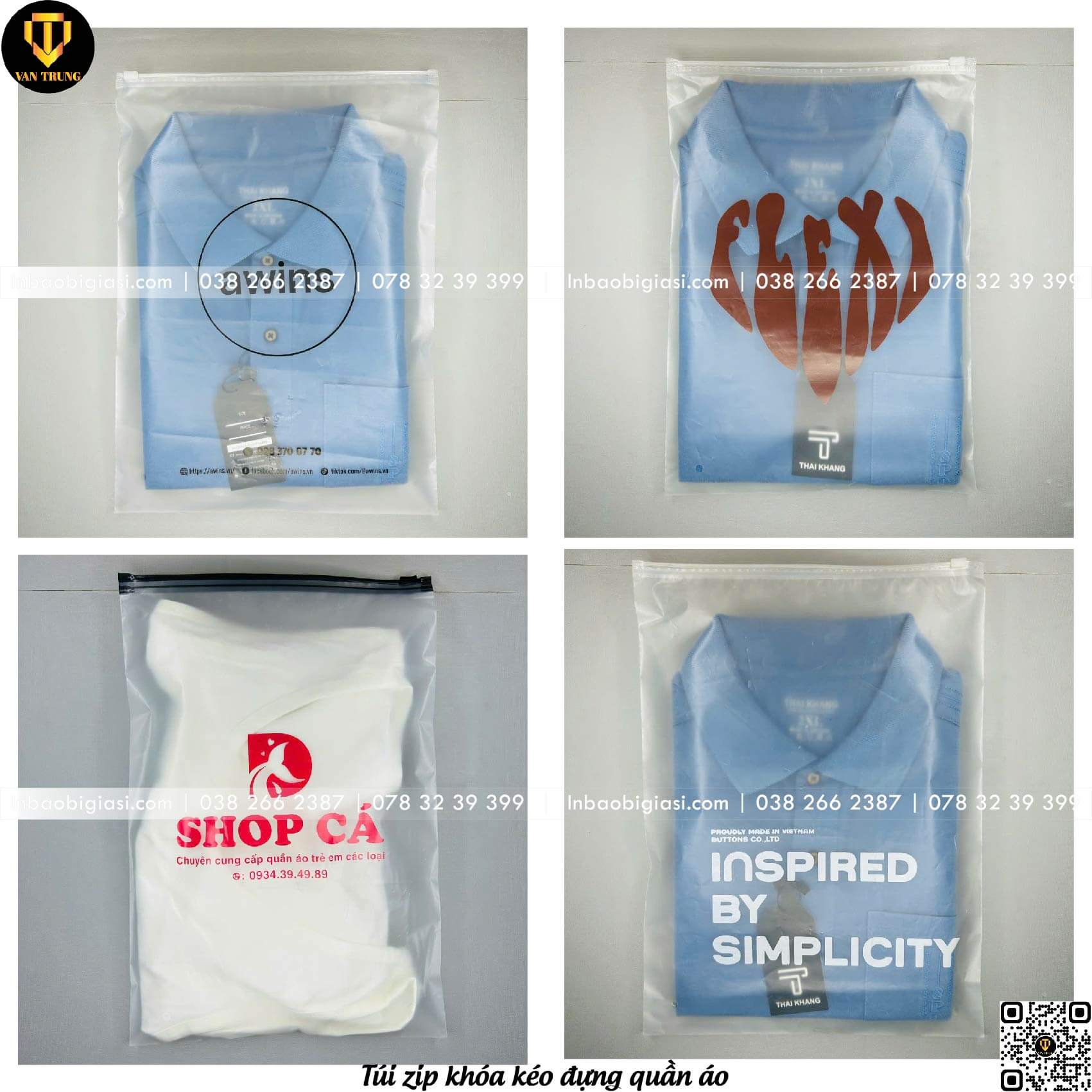 In túi zip khóa kéo đưng quần áo thời trang