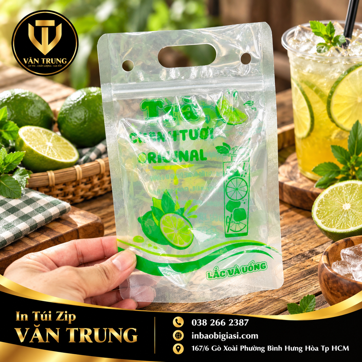 Túi zip đựng trà chanh in sẵn 2 màu