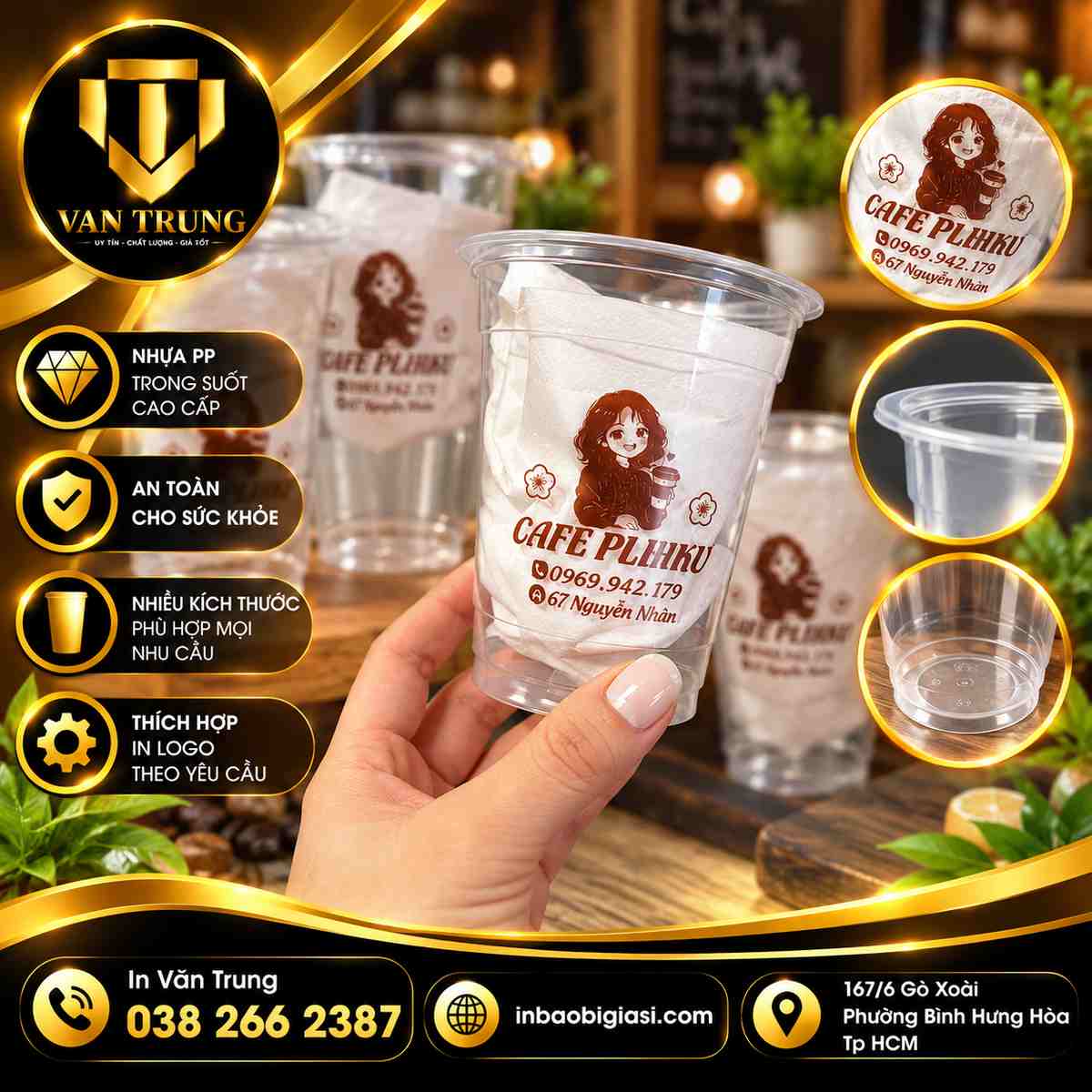 In ly nhựa cho tiệm cà phê