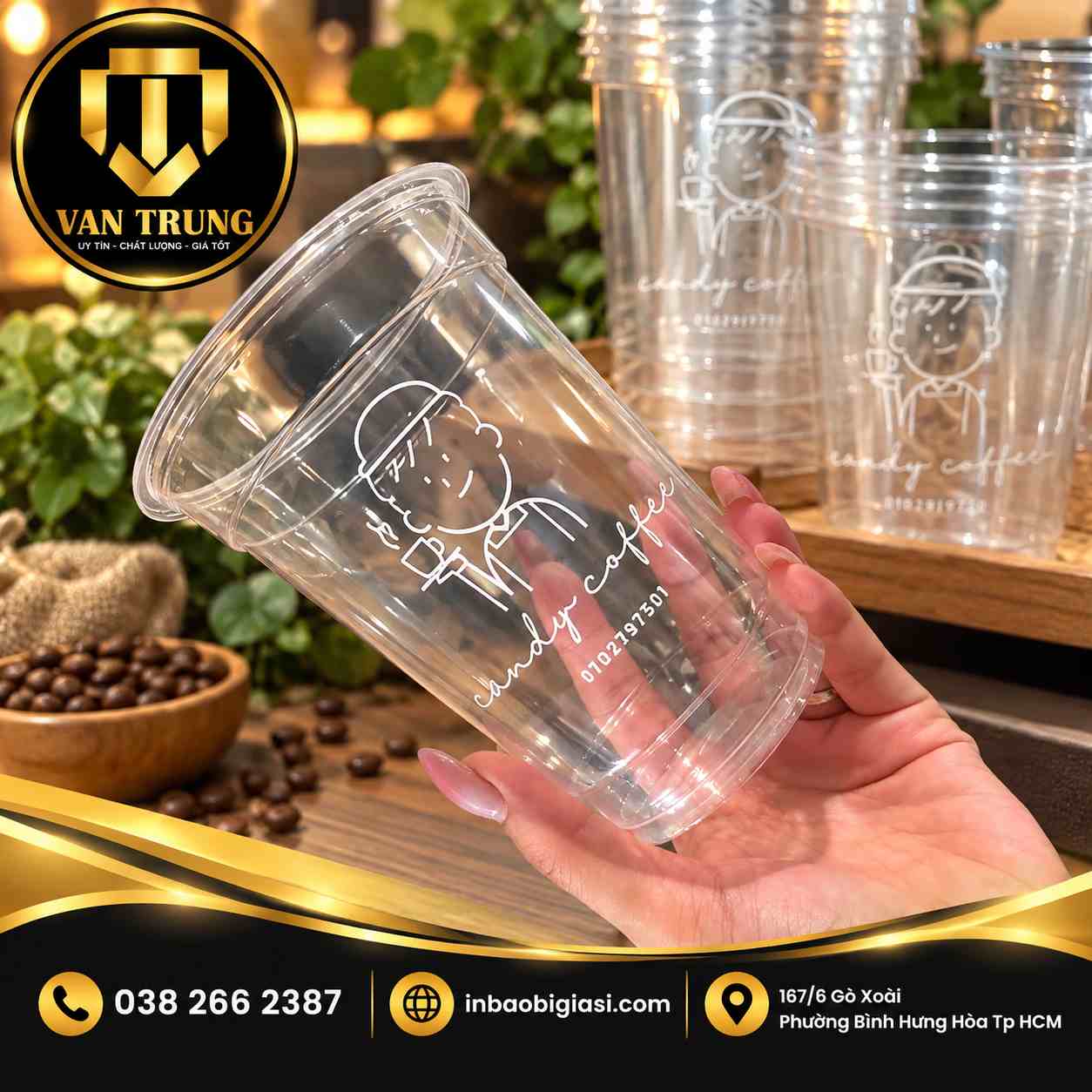 In logo cà phê lên ly nhựa giá rẻ