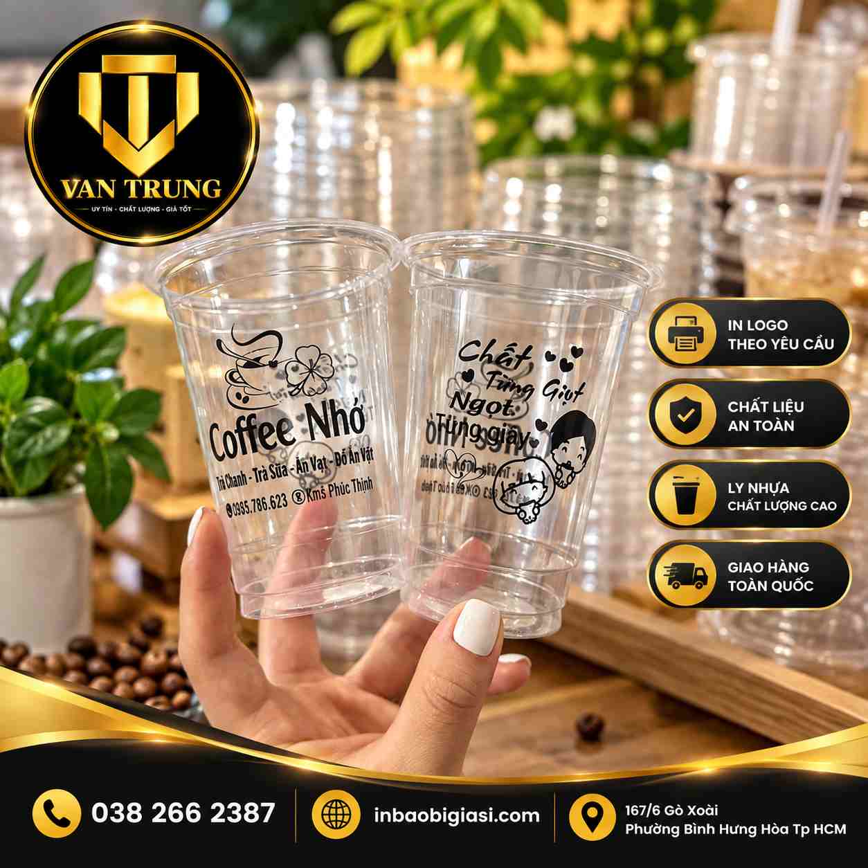 In lyt nhựa in logo cho tiệm cà phê giá rẻ