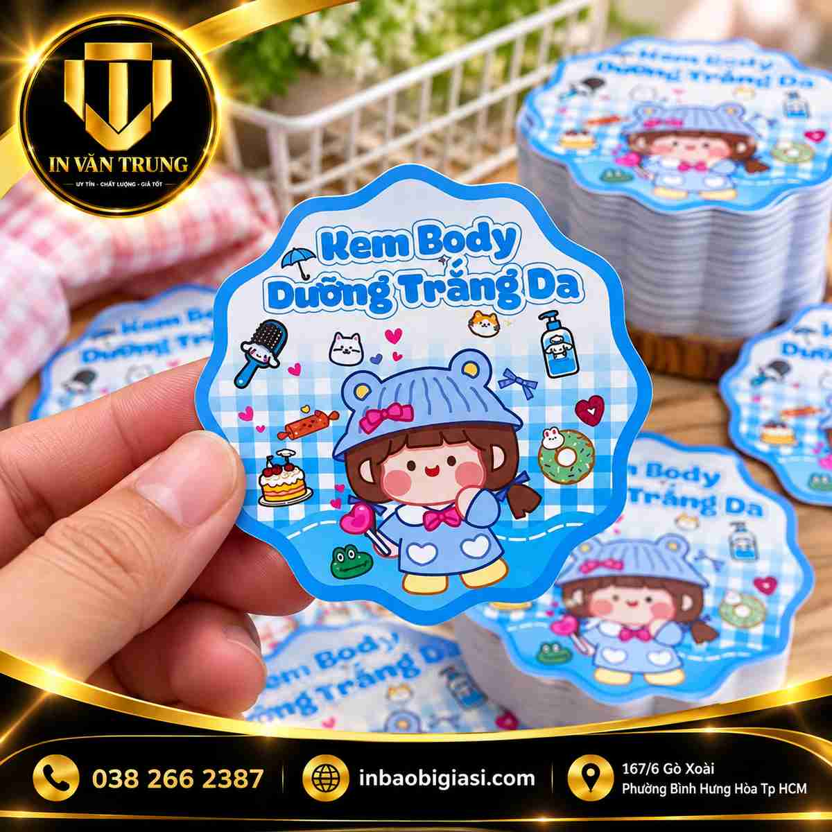 In tem giay kem trắng body