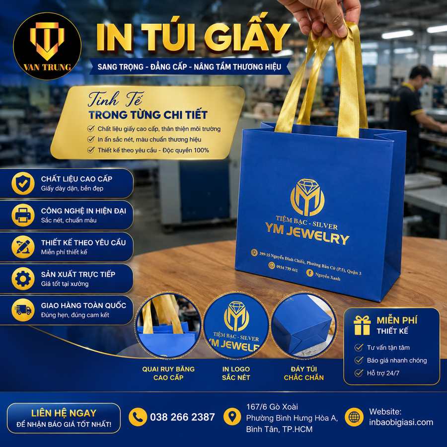 In túi giấy màu xanh dương số lượng 500 cái
