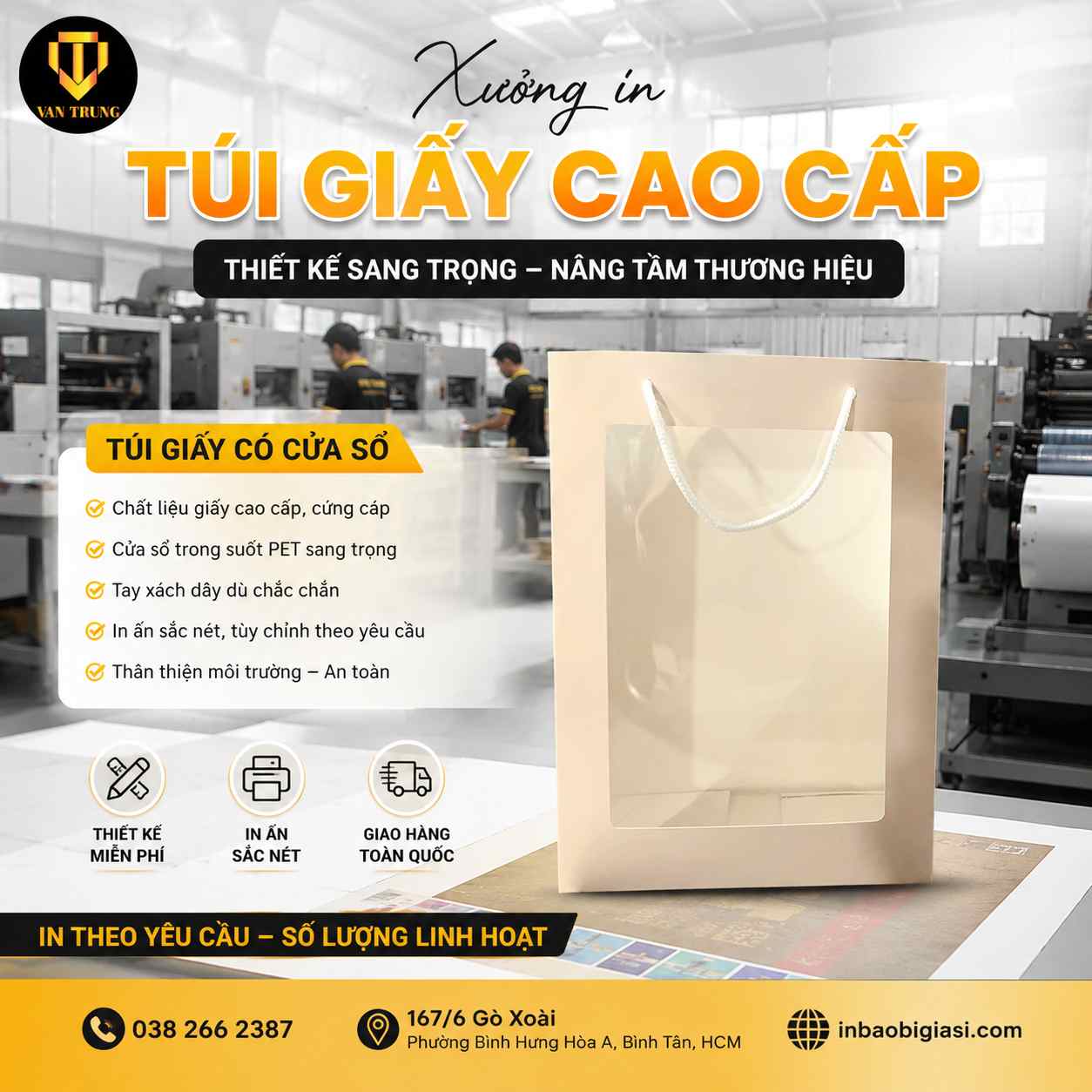 In túi giấy chất liệu kraft 180gms