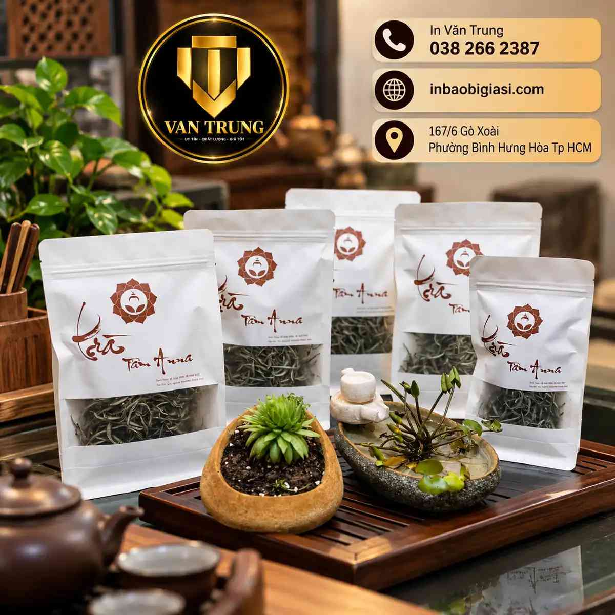 In túi zip trắng sữa đựng cà phê