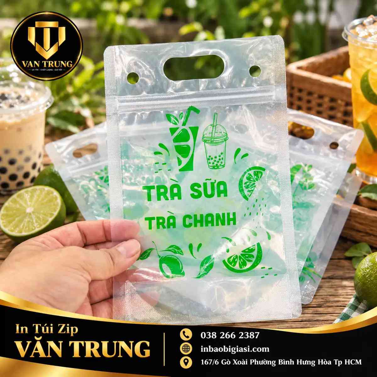 Túi zip đựng trà chanh in sẵn 1 màu
