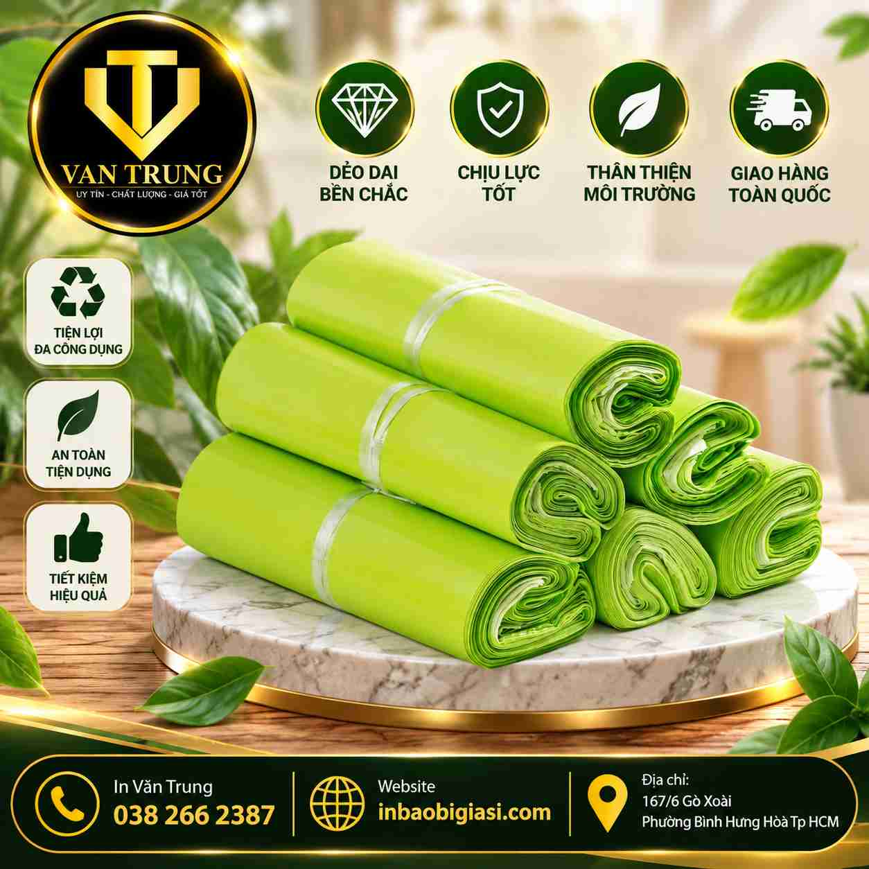 Túi niêm phong màu xanh lá cây đẹp mắt