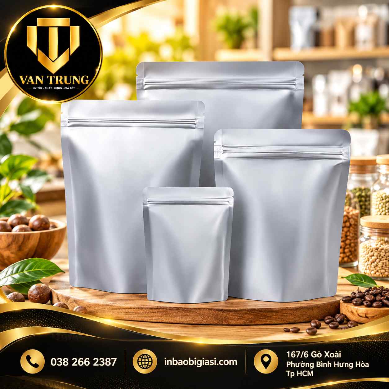 Túi zip nhôm đáy đứng nhiều kích thước