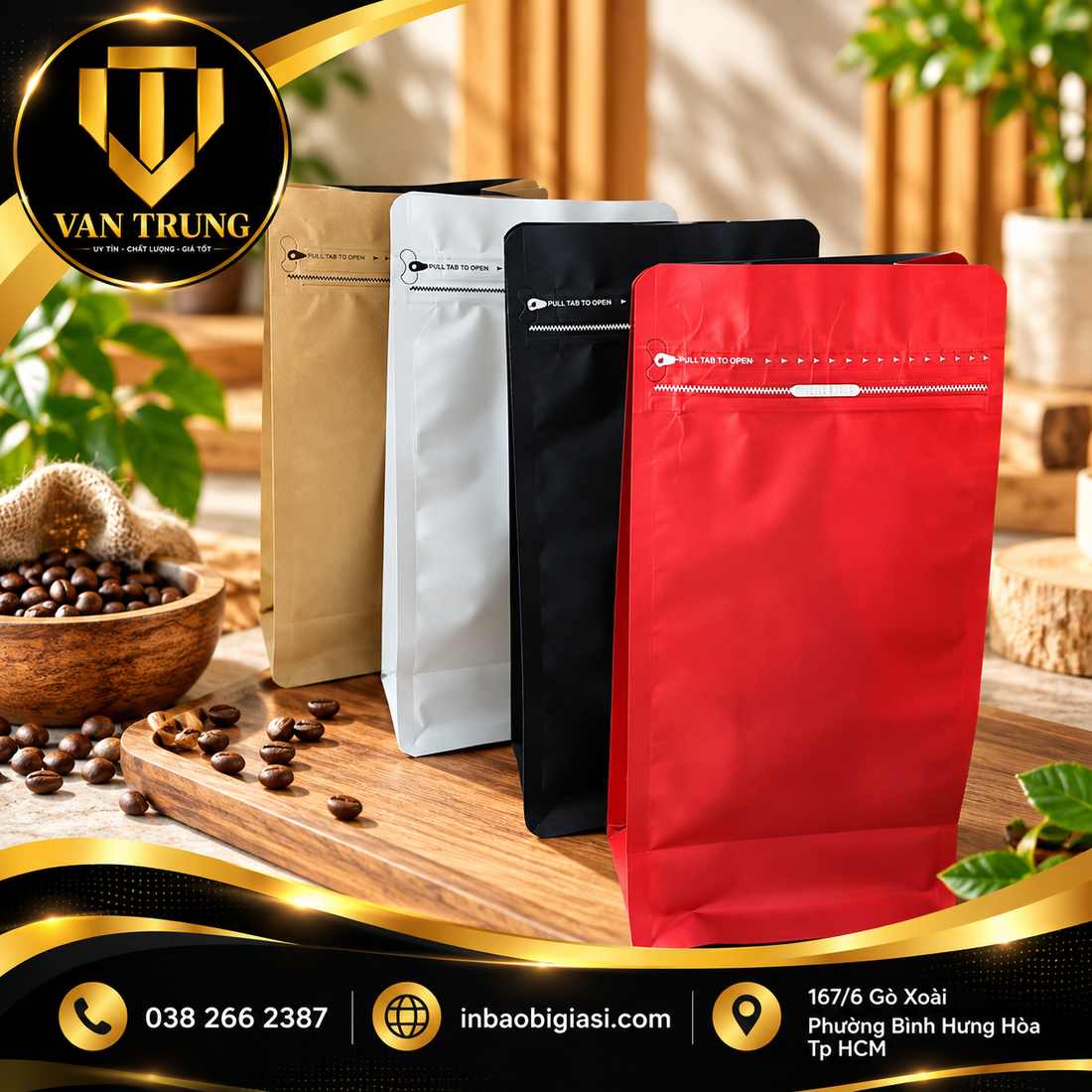 Túi zip 8 cạnh đựng cà phê