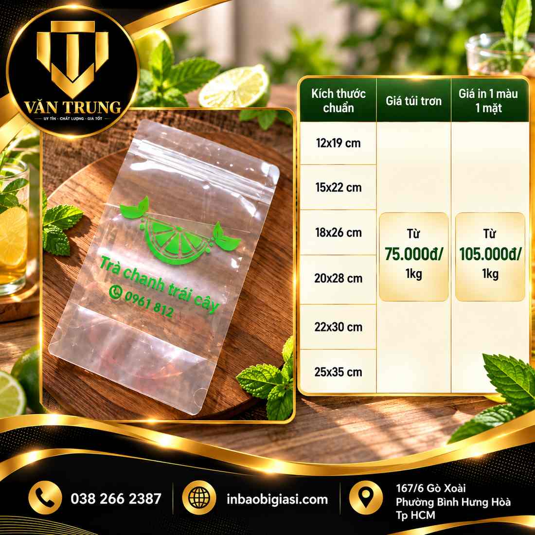 giá túi zip trà chanh không đục lỗ